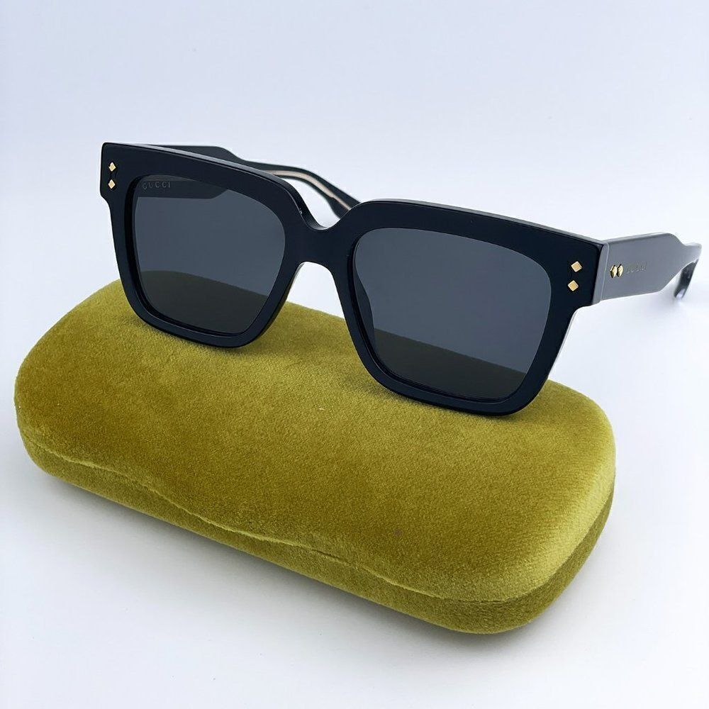 NEW Gucci GG1084S 001 Black Grey Square Unisex Sunglasses - Picture 1 of 15